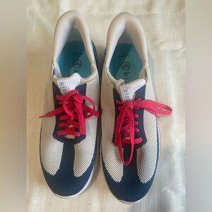 Kizik Cairo Comfy Breezy Knit Hands Free Slip-in Sneaker Blue Red W 9.5 M 8